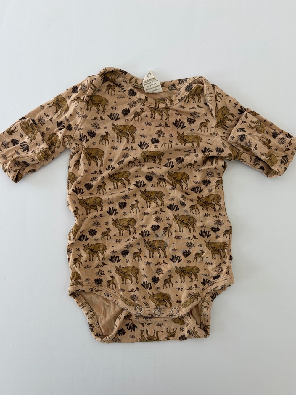 Kate Quinn Long Sleeve Infant Bodysuit with Deer Print Size 0-3 Months Bamboo